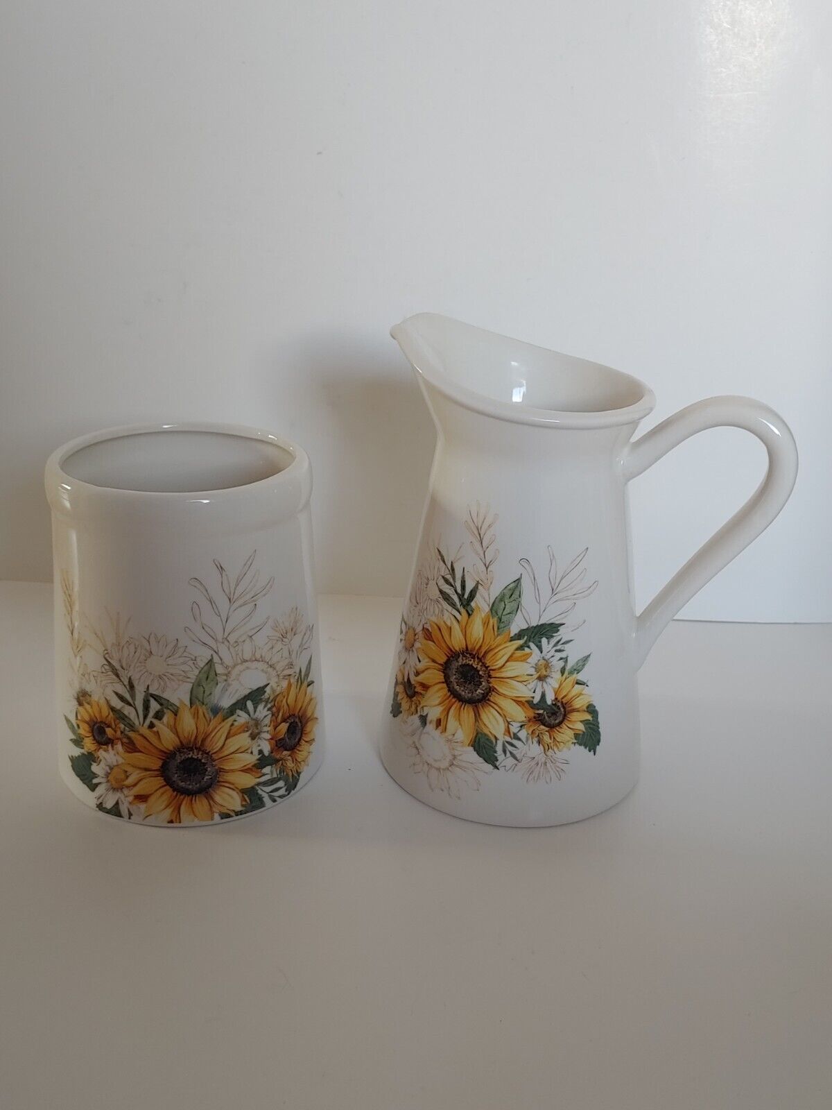 Set of 2 Ashland Sunflower Ceramic Pitcher and Vase Yellow Flowers