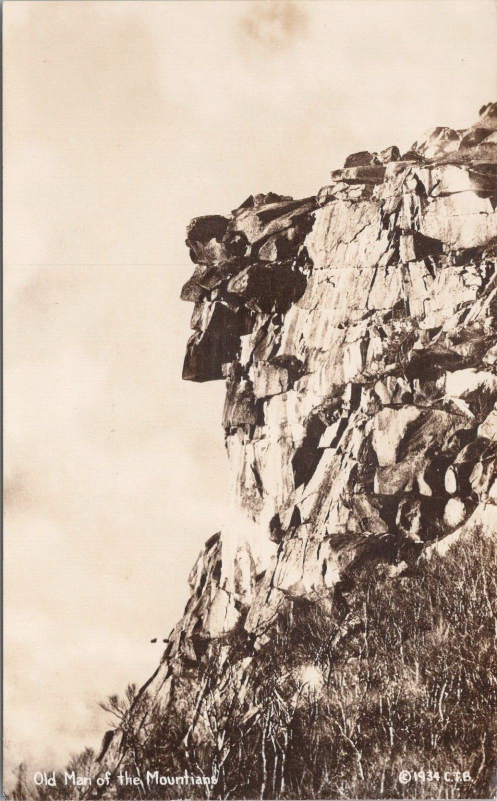 RPPC ** Franconia Notch NH Old Man of the Mountain View -- 1934