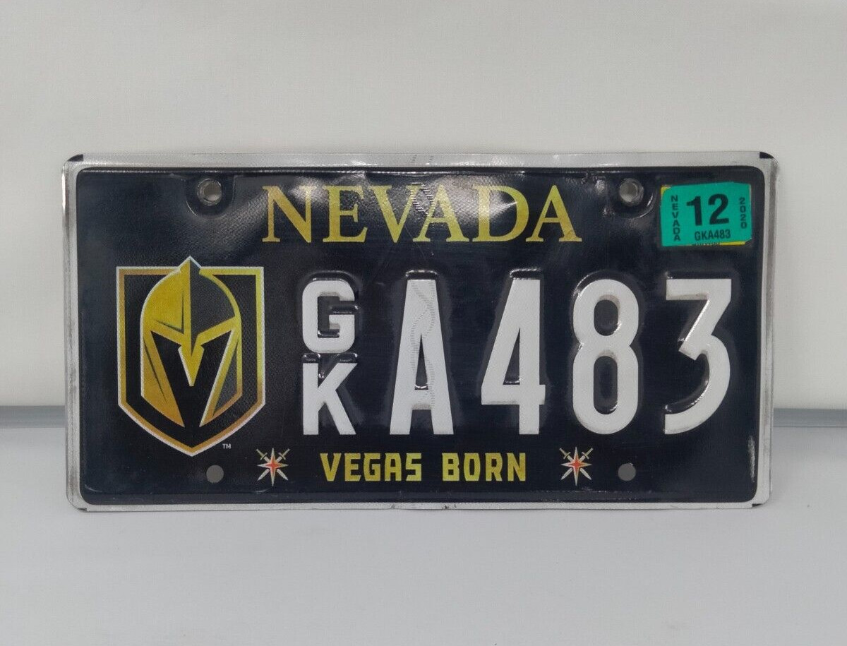 Nevada Las Vegas Born License Plate Golden Knights GK A483 NV Hockey Team NHL