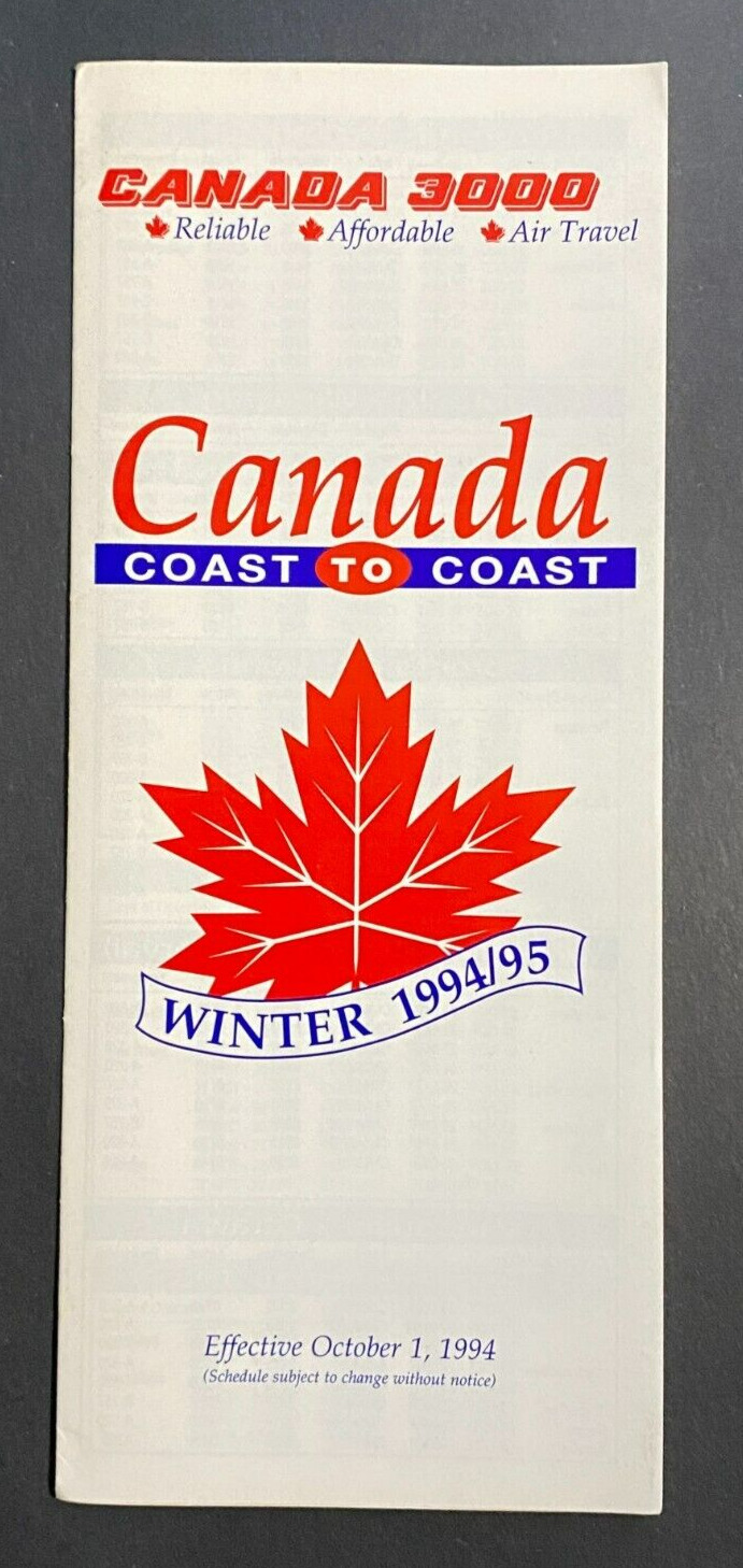 Canada 3000 Airlines Timetable Effective October 1, 1994