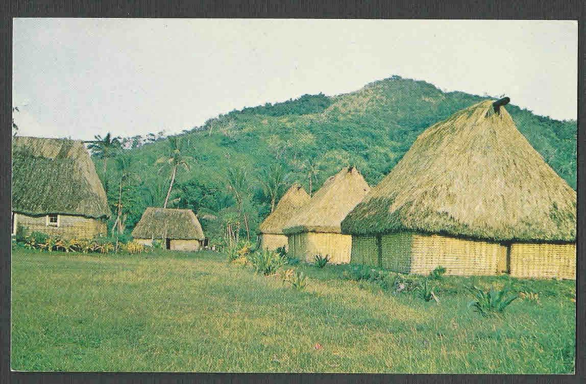 Ca 1967 PPC FIJI ISLAND HUTS APPEARS WOVEN BARK & THATCHED ROOFS MINT