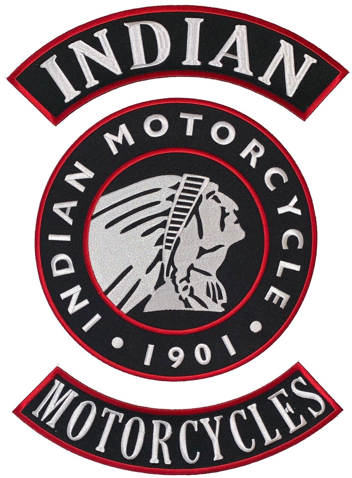 Vintage Style Indian Motorcycle Back Patch set. Top & Bottom Rocker + 10” Center