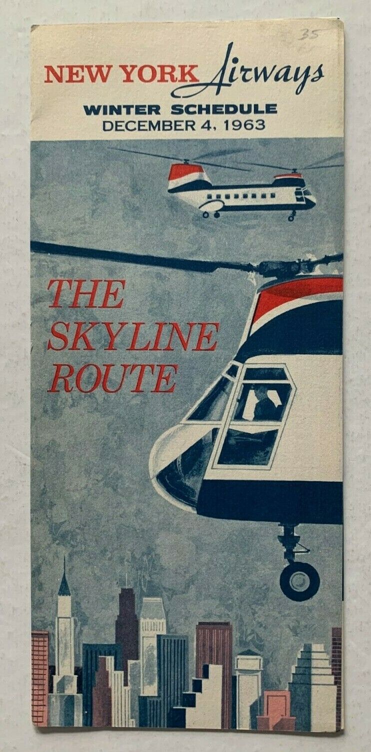 Vintage 1963 New York Airways Helicopter Brochure Timetable NYC airports illust