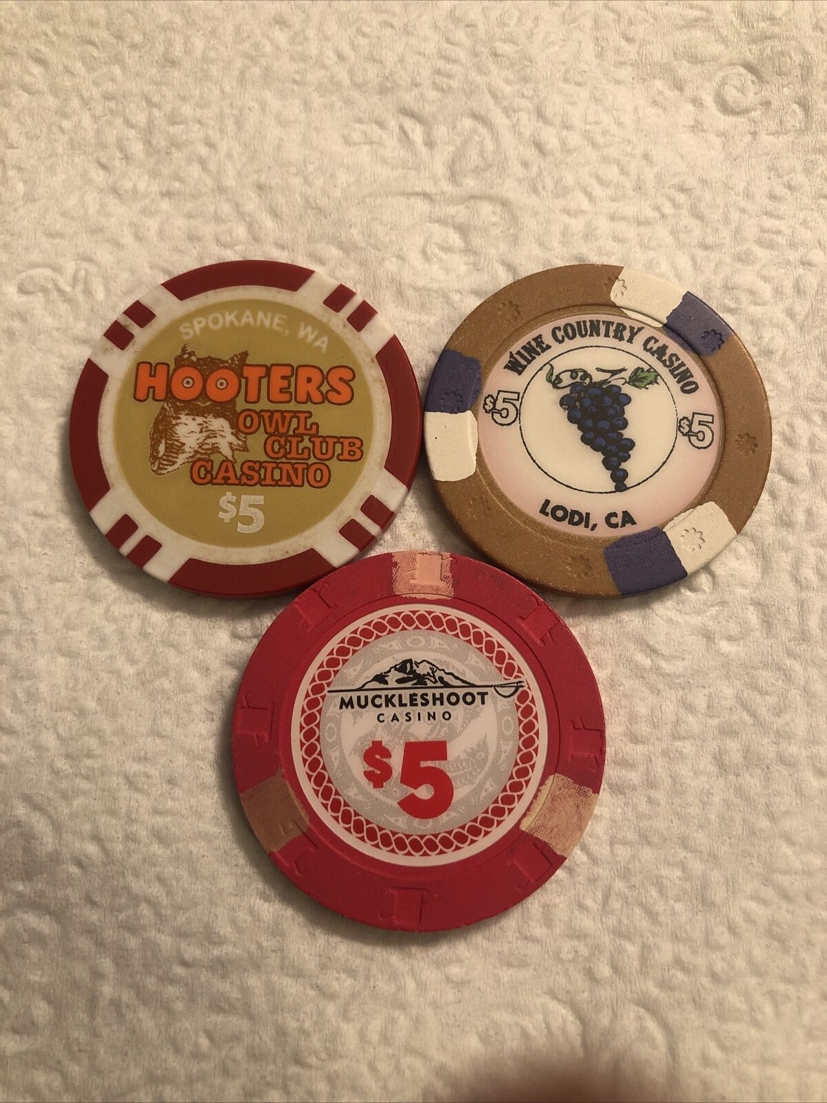 Lot Of (3) $5 Casino Chips From Various Locations