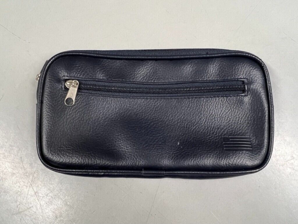 Vintage US Air Airways Travel Toiletry Bag Small Zippered Pouch - Navy Leather