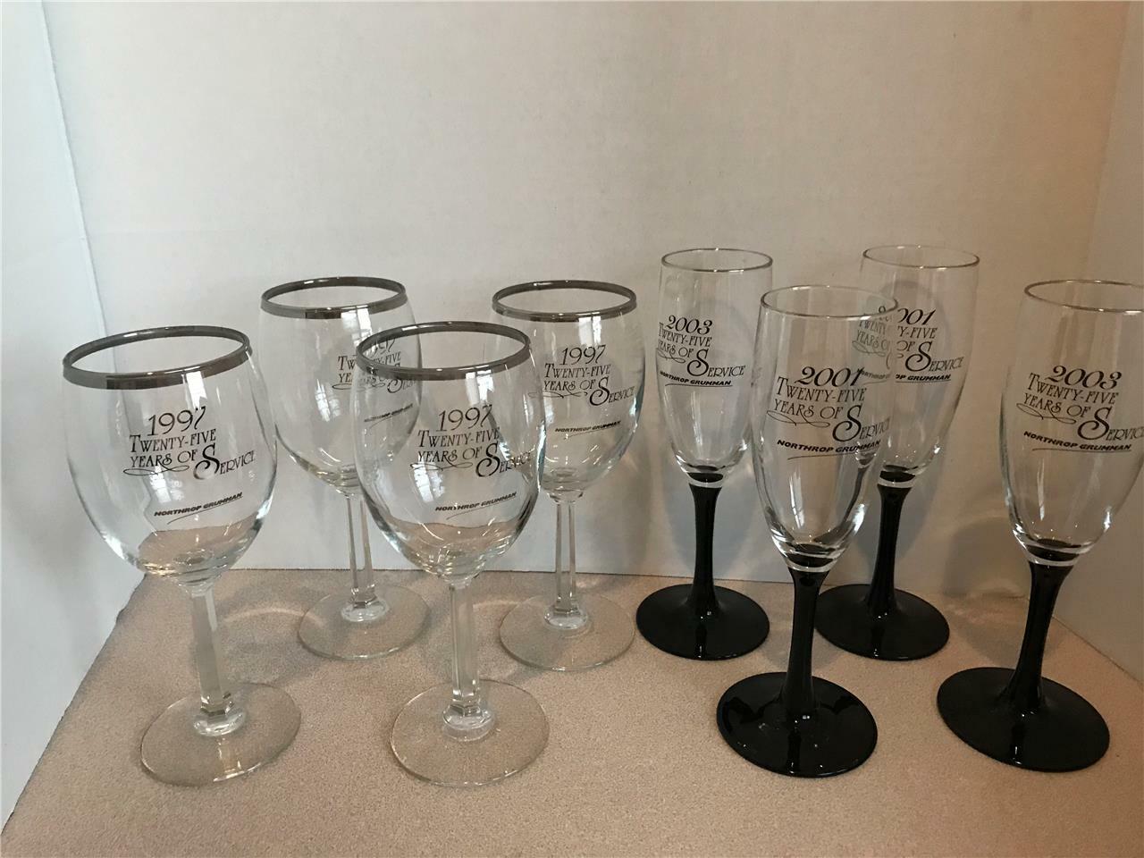 Set of 8 Northrop Grumman~Employee Service Champagne/Wine Glasses 1997/2001/2003