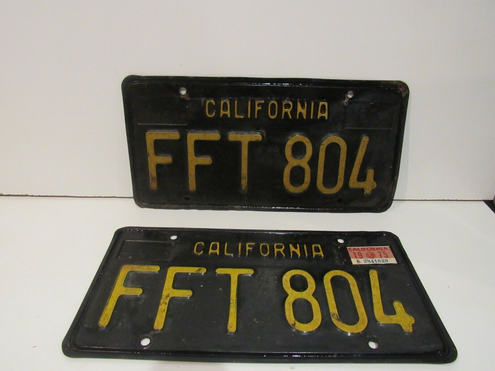 California SET of VINTAGE License Plates FFT 804 Metal Embossed DMV Cleared