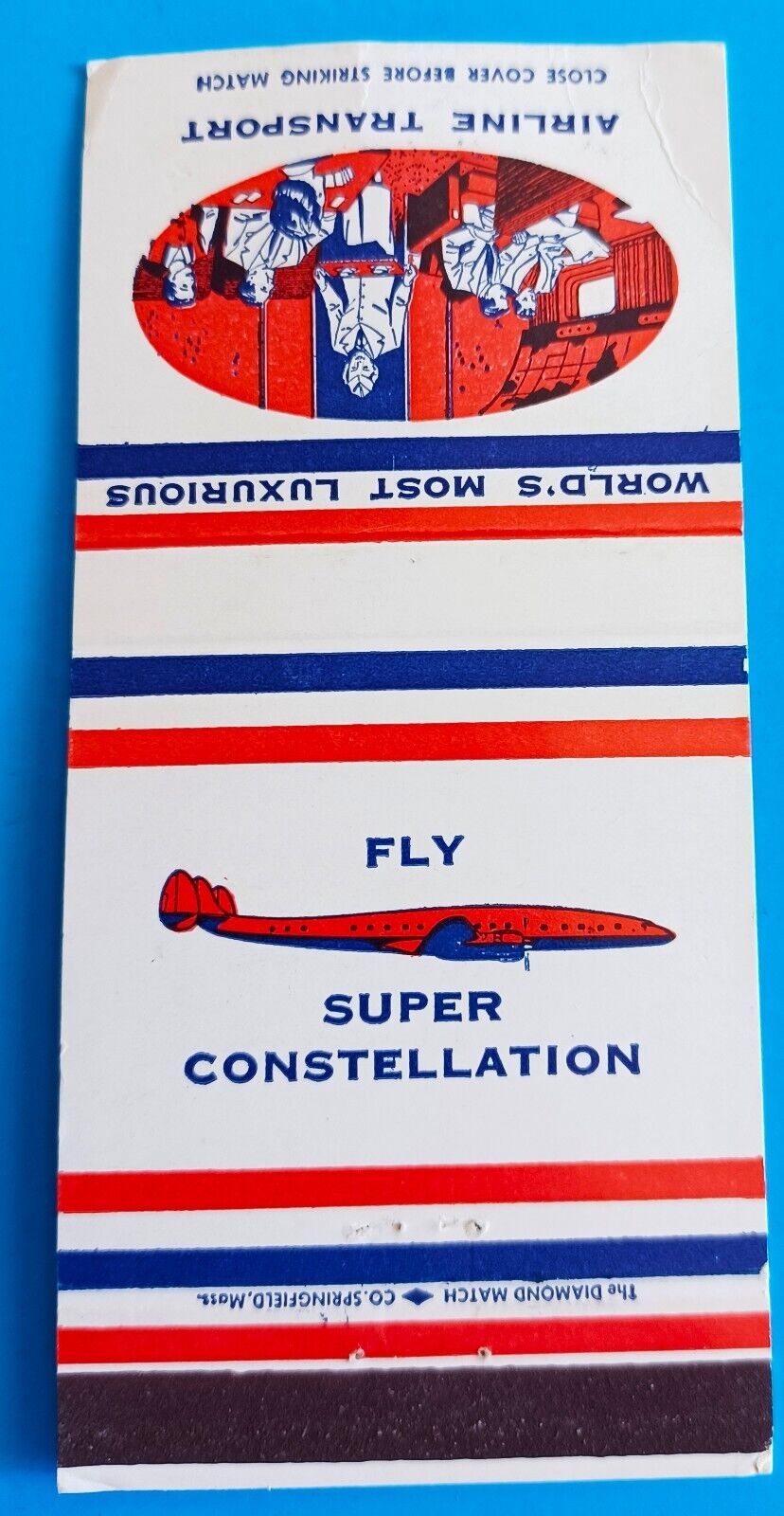 KLM Matchbook Cover 1950\'s Super Lockheed Constellation World\'s Luxury