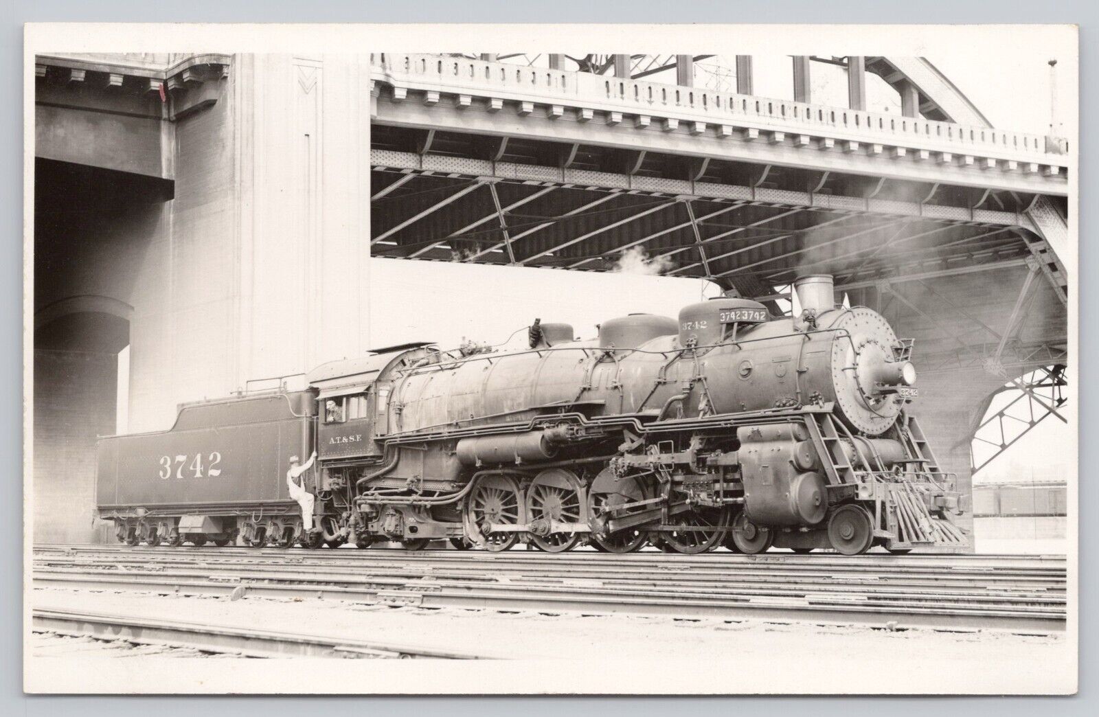 Atchison Topeka & Santa Fe Railroad Locomotive 3742 VTG RPPC Real Photo Postcard