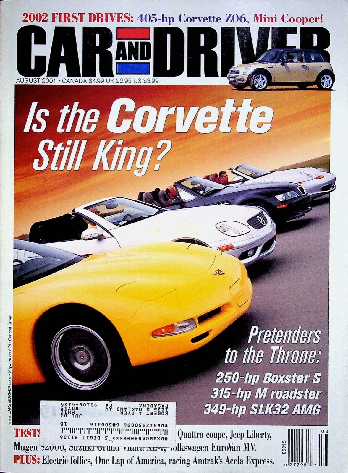 IS THE CORVETTE STILL KING? - CAR AND DRIVER MAGAZINE, AUGUST 2001