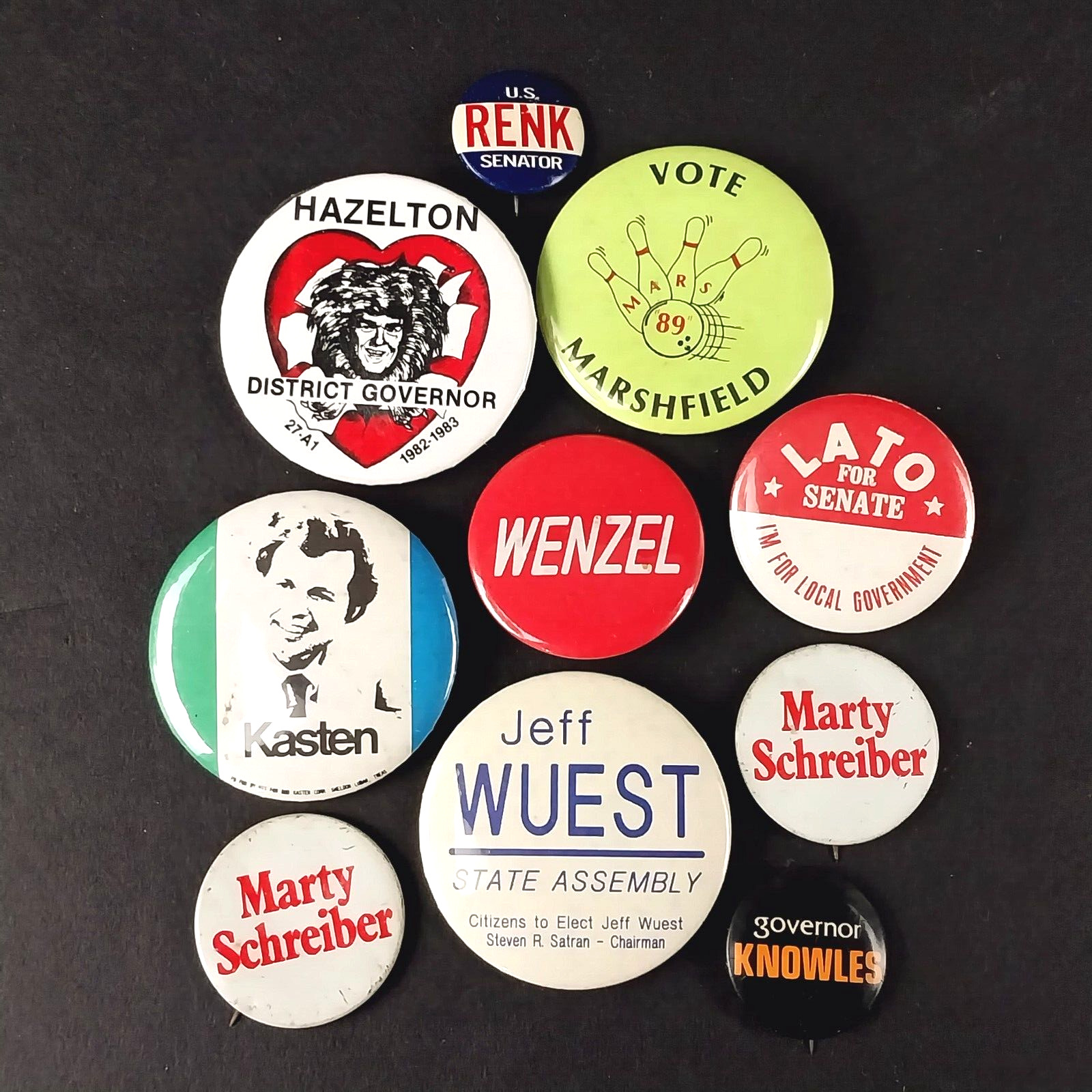 Vintage 1980's Assorted Election Campaign Metal Pinback Buttons - Lot of 10