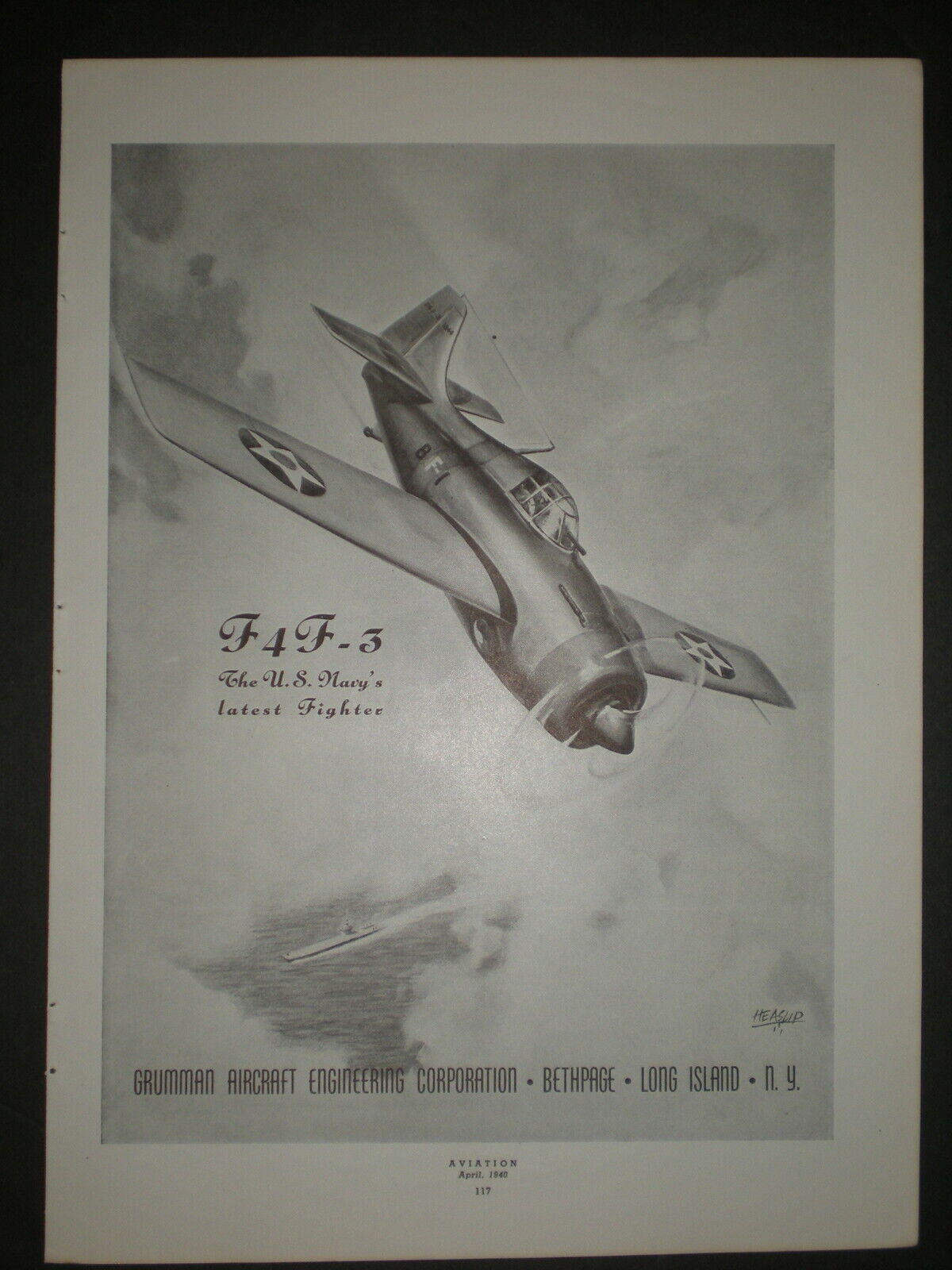 1940 F4F-3 NAVY FIGHTER PLANE WWII vintage GRUMMAN AIRCRAFT Trade print ad