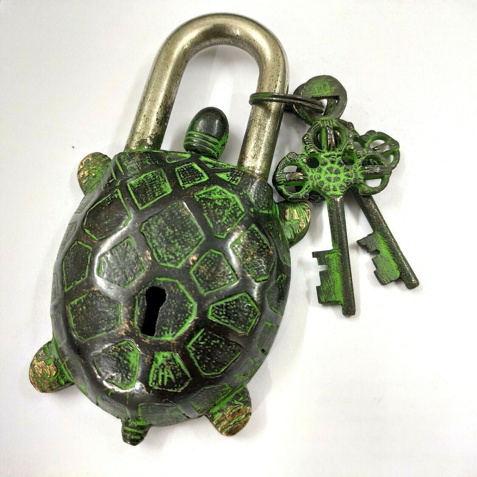 Antique Vintage Heavy Rare Lock Key Set Collectible Padlock Working Turtle