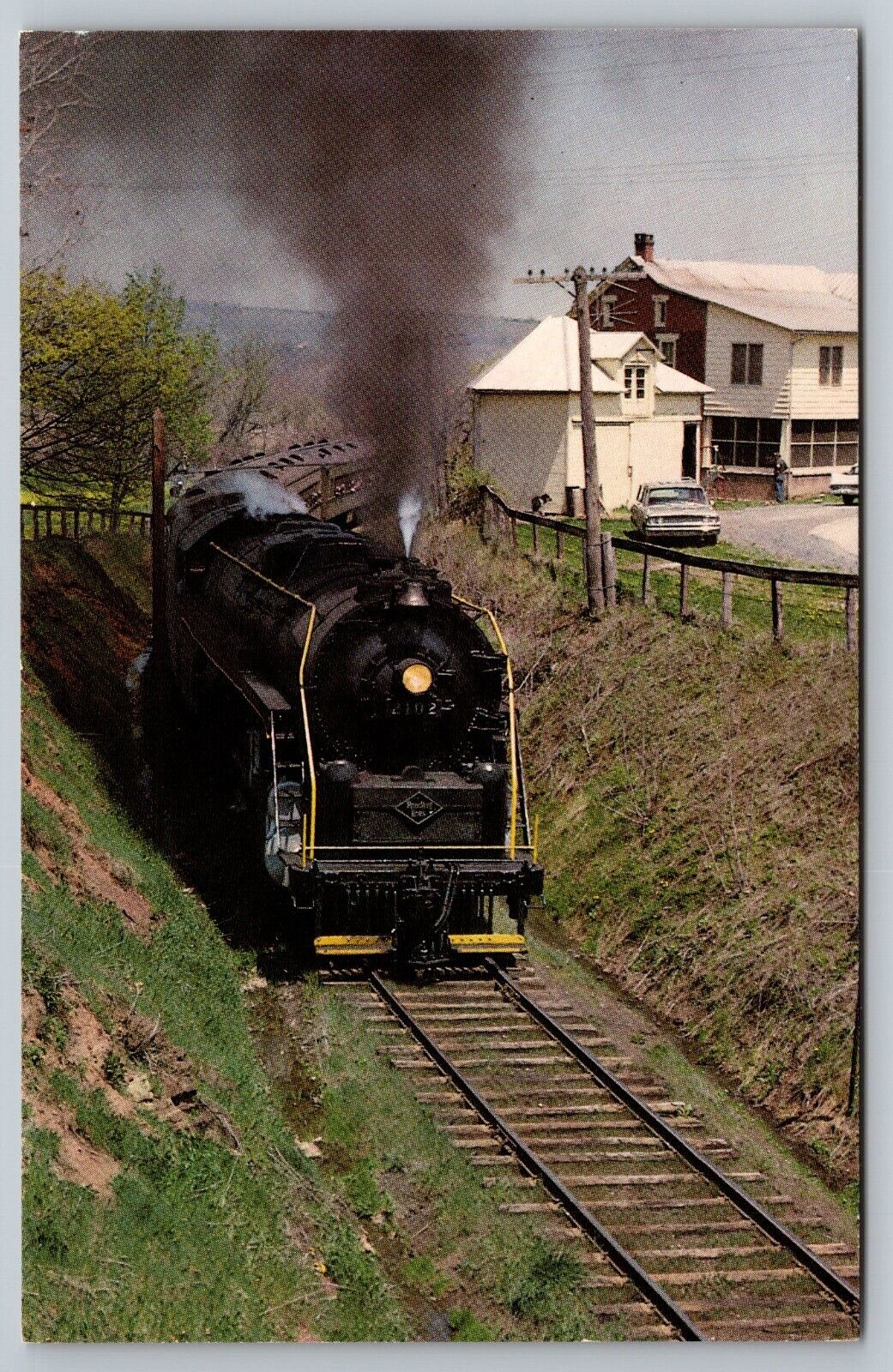 Postcard A 320, Reading Railroad 2102, 110\' 4-8-4 Rounds curve at Bigerville, PA