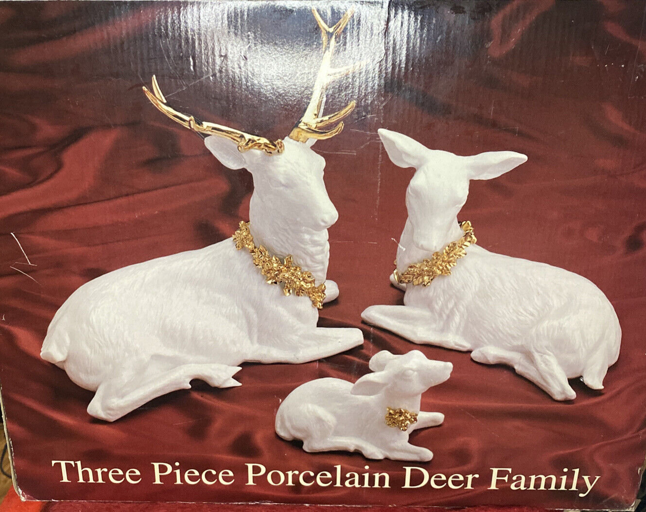 Porcelain Deer Family Three Piece by Galleria  with box. Repair READ