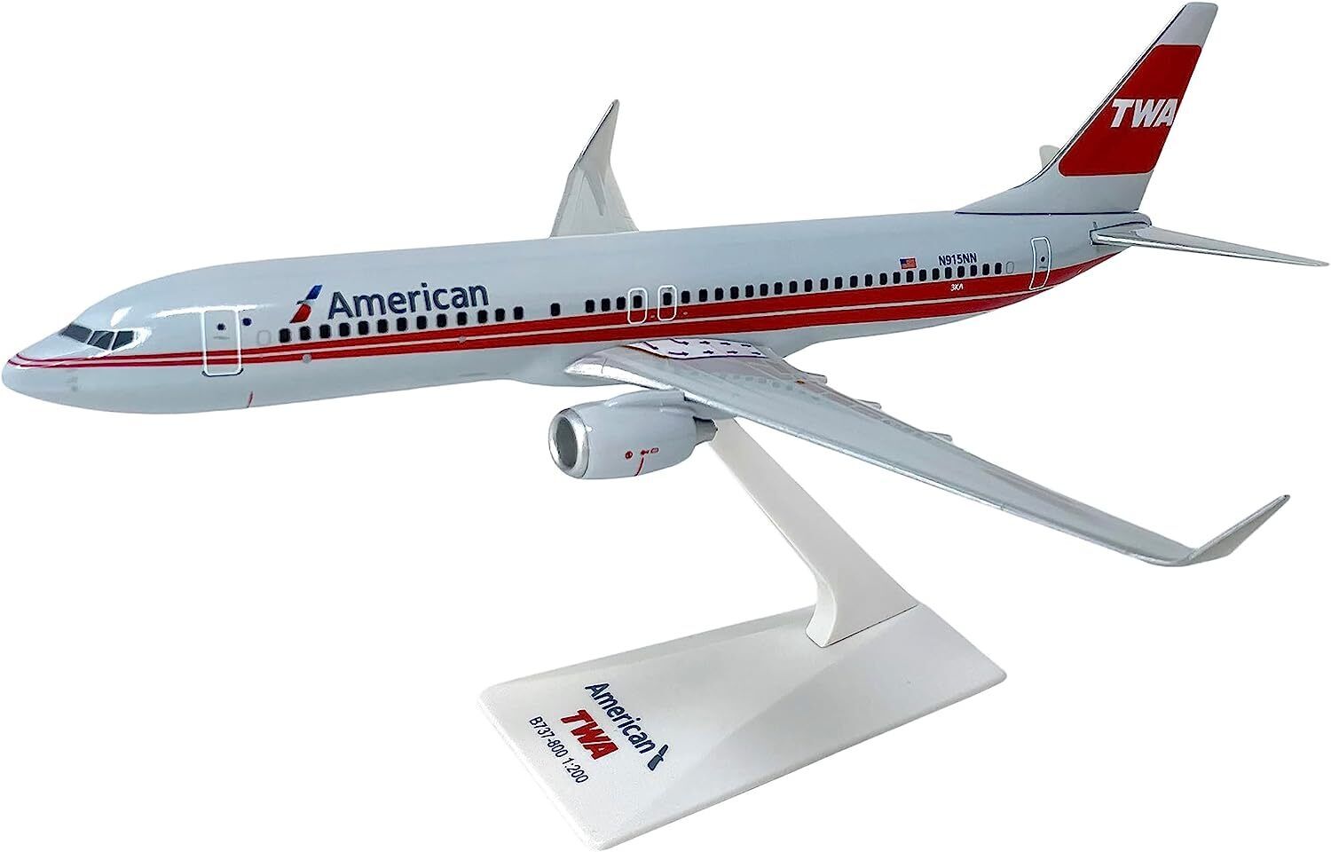 Flight Miniatures American TWA Boeing 737-800 Desk Display 1/200 Model Airplane