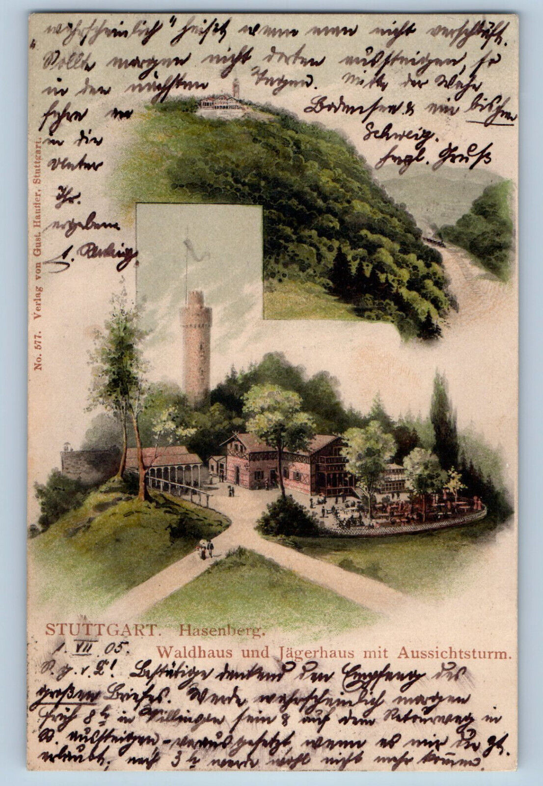Stuttgart Germany Postcard Forest House and Hunter's House 1905 Posted