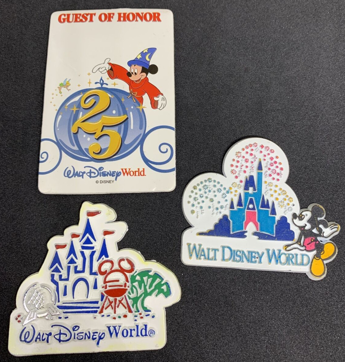 Lot of 3 Vintage Walt Disney World Magnets Guest of Honor Castle 25 years