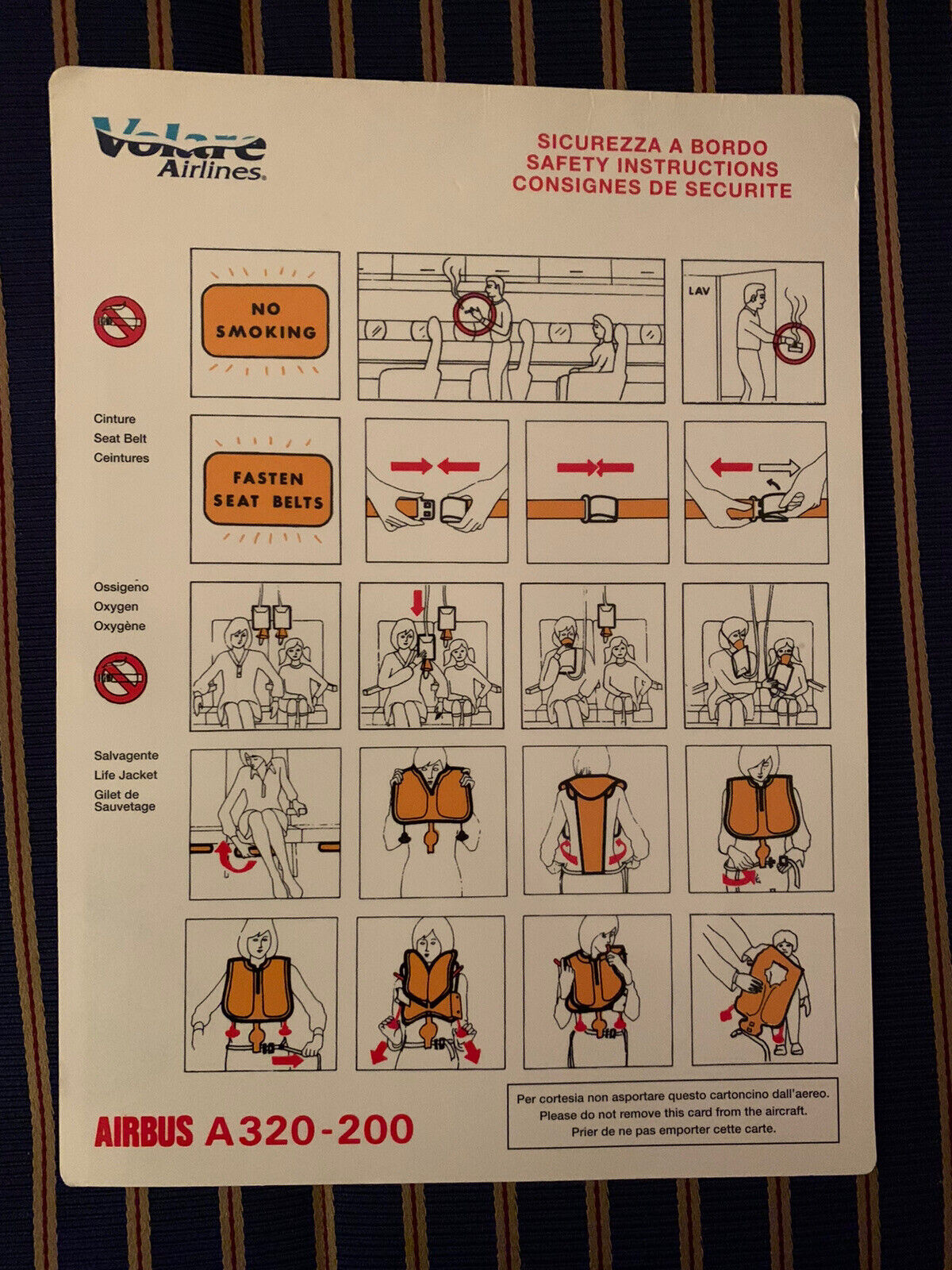 Volare Airlines Airbus A320 Safety Card Italy Vintage DECOMMISSIONED Airline