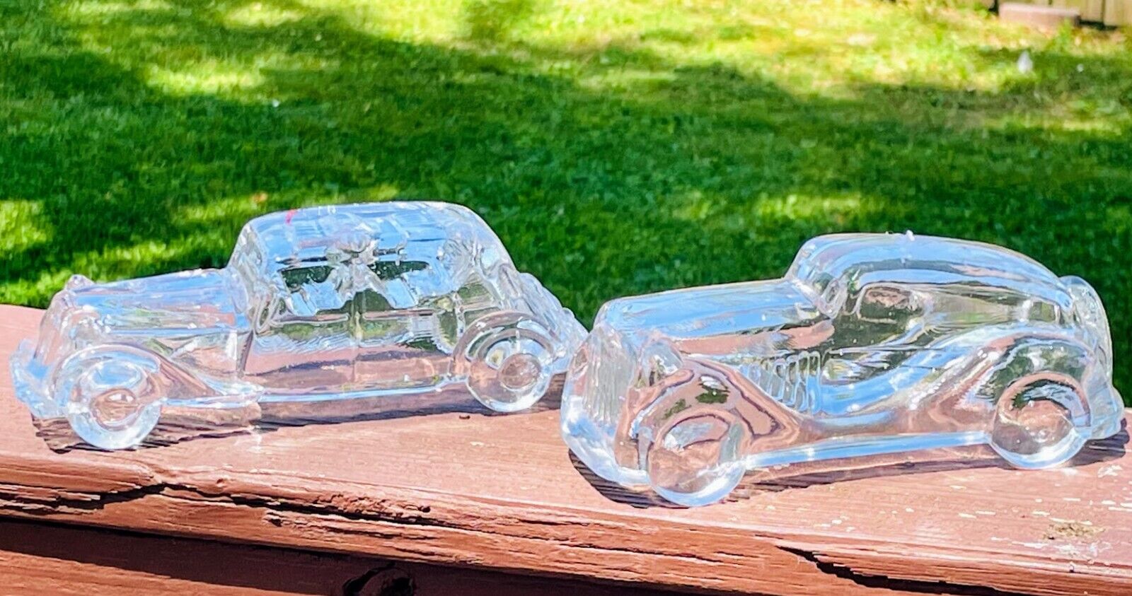 Glass Automobile Lot of 2 Vehicle Car Figurines Display Collectibles Figures