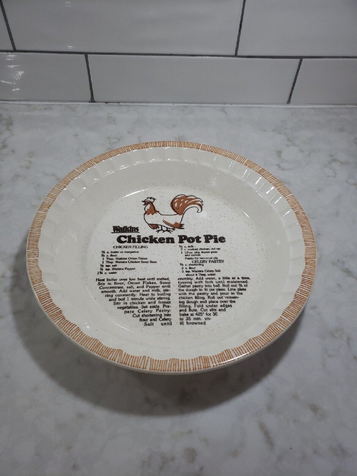 Vintage WATKINS 1981 Chicken Pot Pie Pan, full recipe, excellent condition, 1981