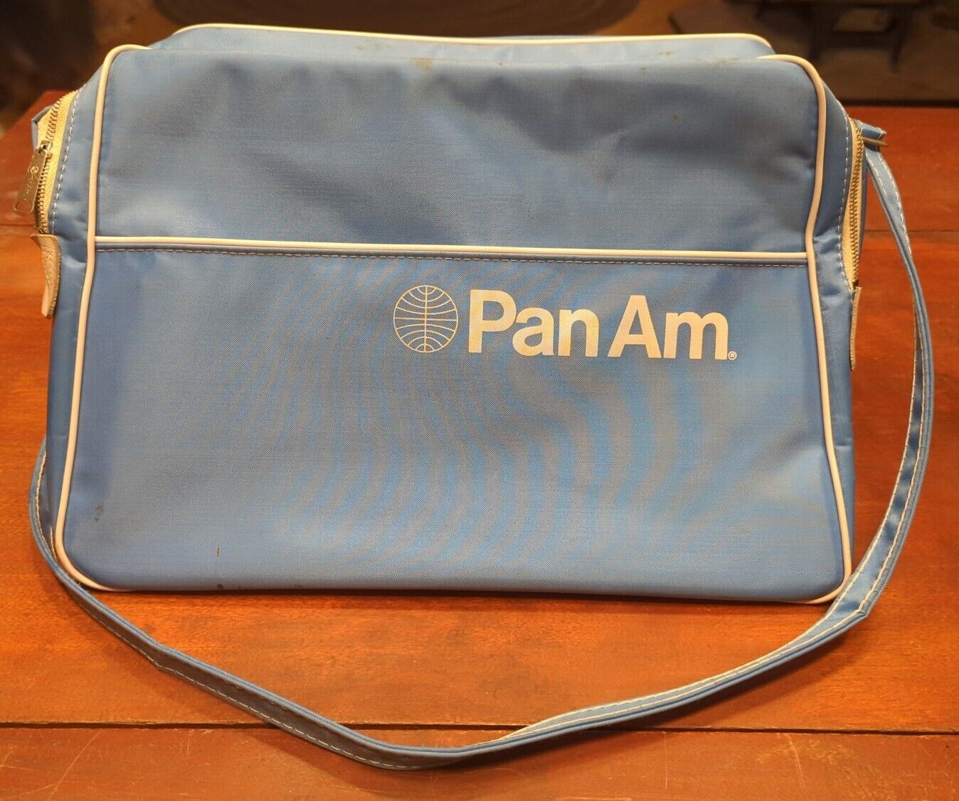Vintage PAN AM Airline Light Blue Canvas Carry On Duffle Flight Bag Pilot