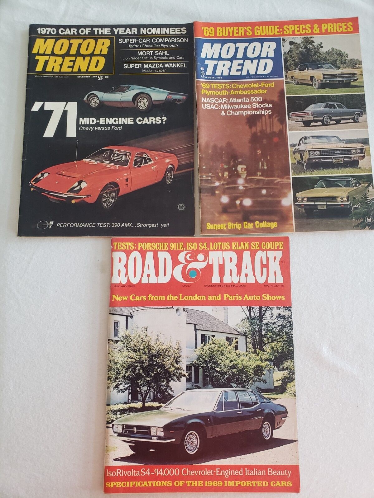 Motor trend December 1969 Motor trend November 1968 Road and track January 1969