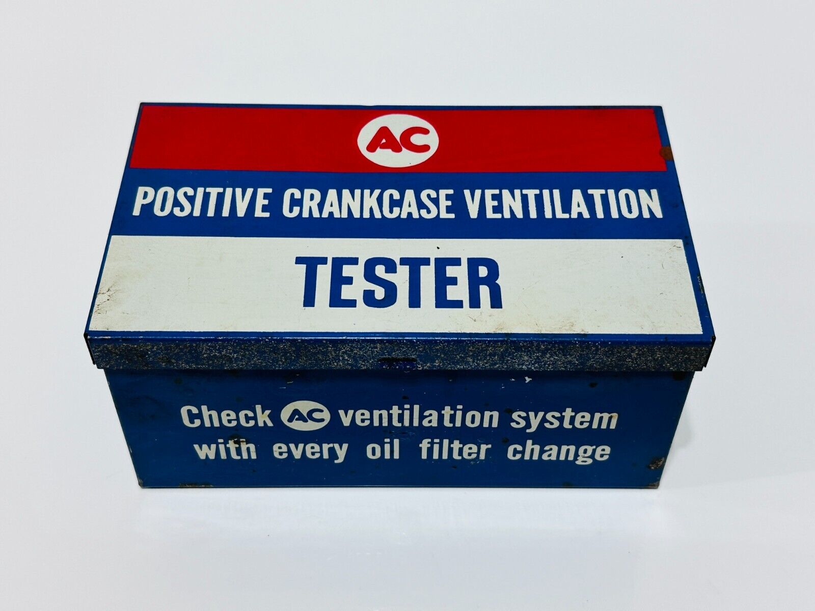 1950's AC Delco GM Positive Crankcase Ventilation Tester Adv. Metal Box w/ Tools