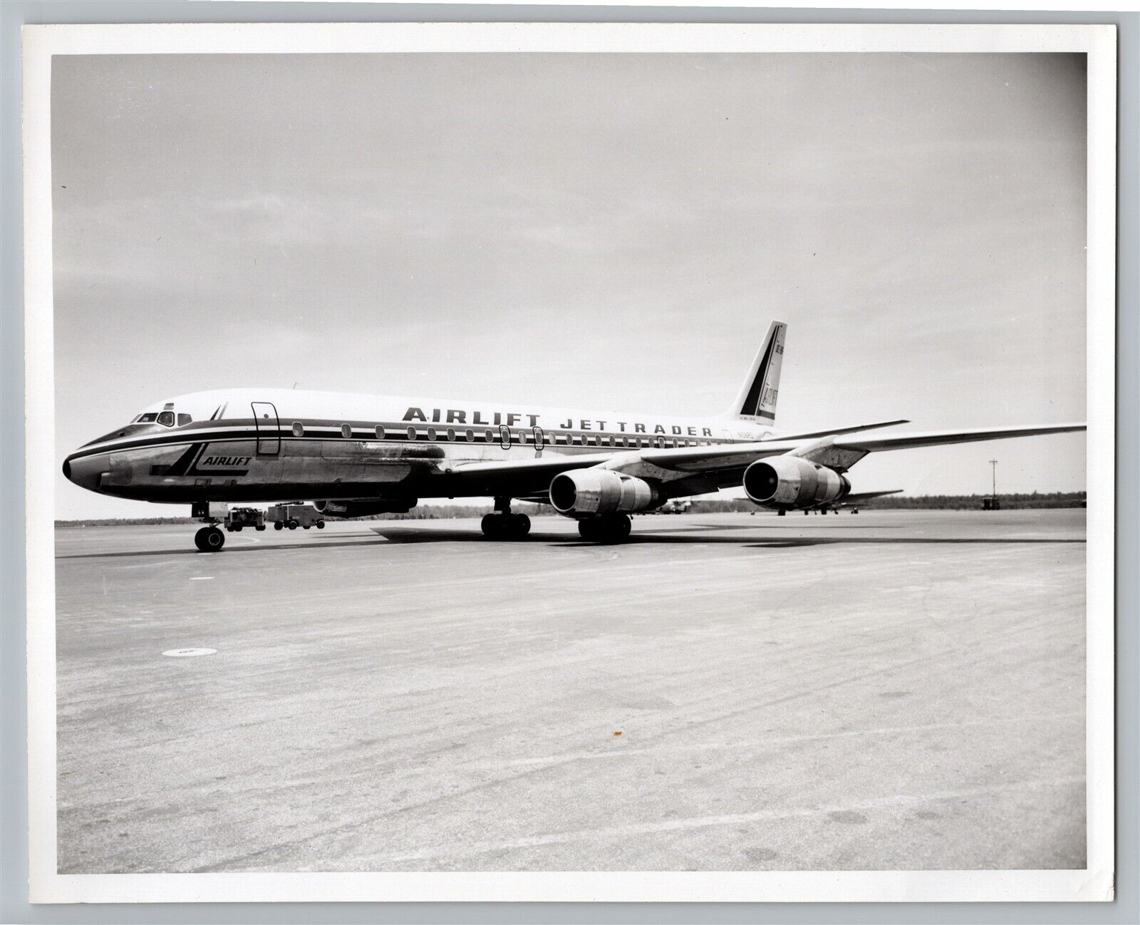Airlift Jet Trader Airlines Douglas DC 8F Aviation Airplane 1960s B&W Photo #3C2