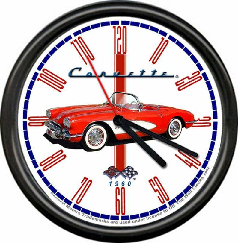 Licensed 1960 Red Corvette Convertible Chevrolet General Motors Sign Wall Clock
