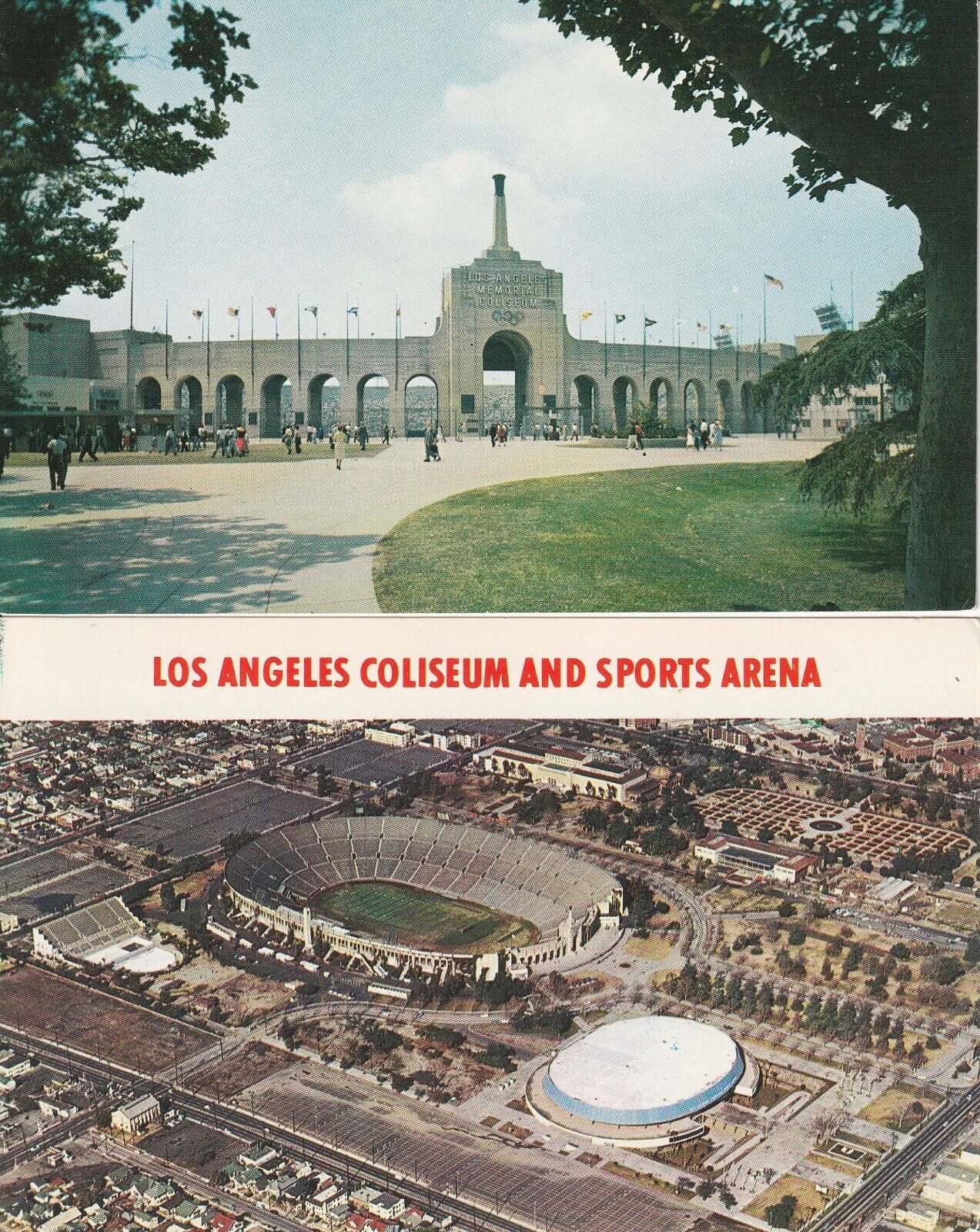 (2) Los Angeles Memorial Coliseum Postcards - Los Angeles Dodgers (1958-61)