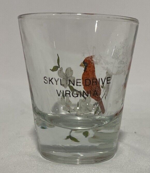 Vintage Shot Glass Skyline Drive Shenandoah National Park Cardinal Dogwood
