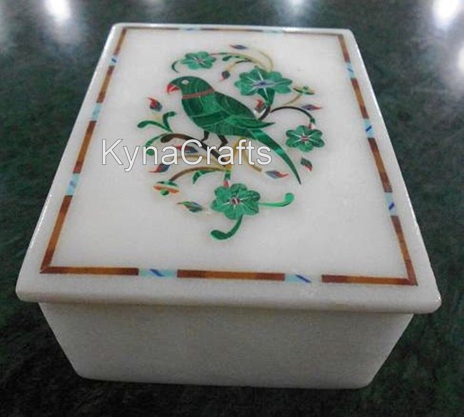 5 x 3.5 Inches White Marble Jewelry Box Nature Pattern Inlay Work Giftable box