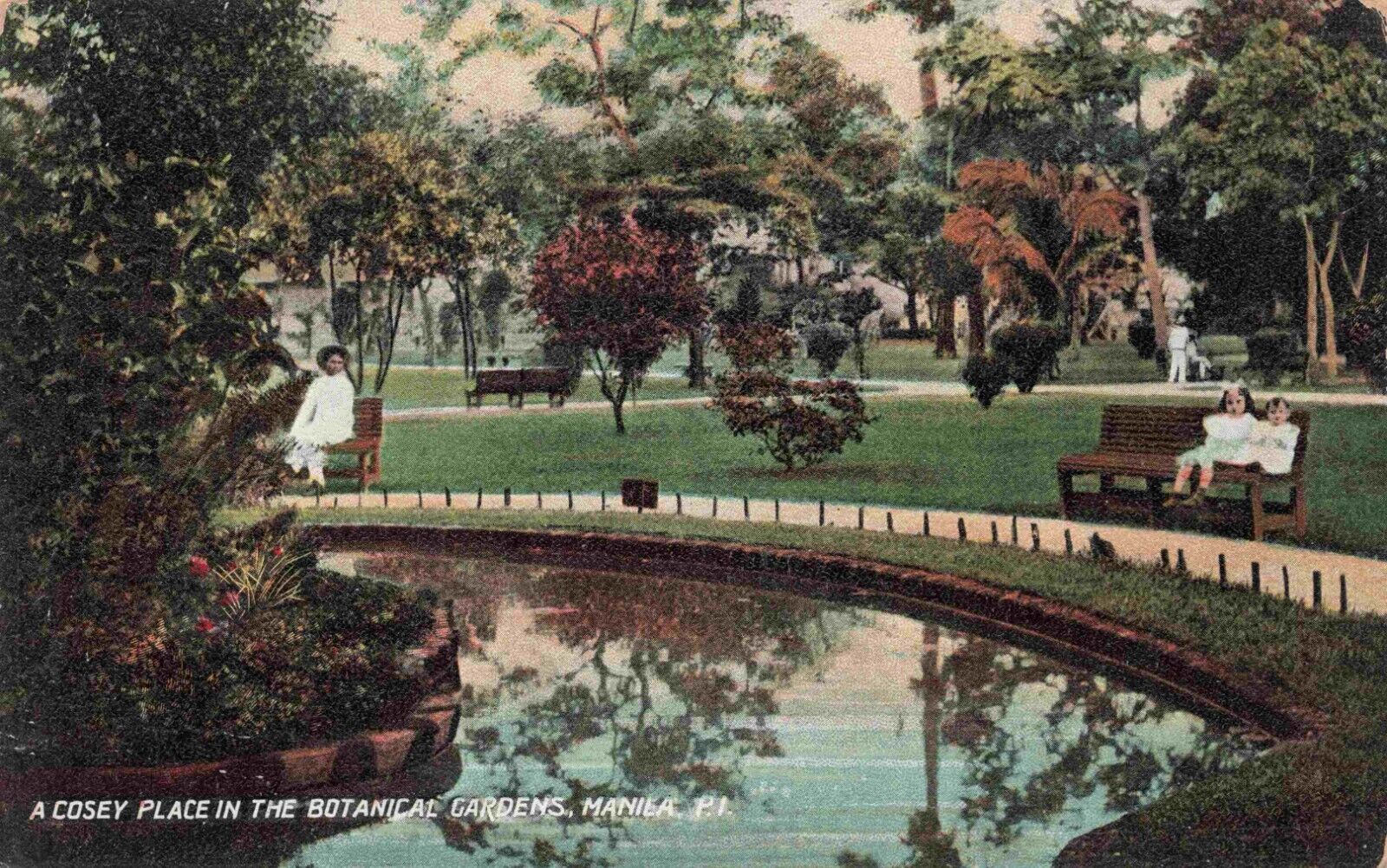 Manila Philippines Early 1900's People at the Botanical Gardens Vintage Postcard