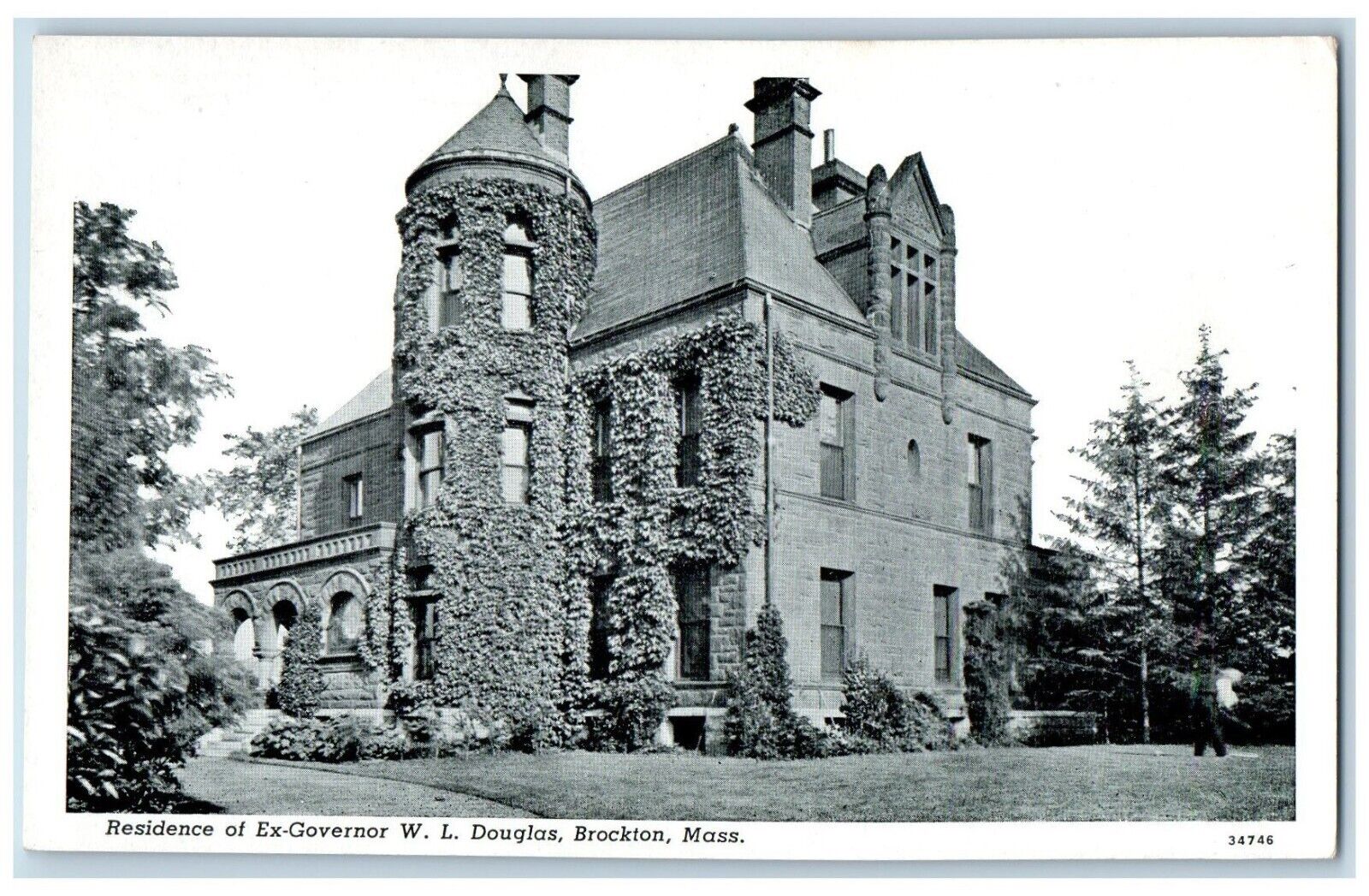 Brockton Massachusetts MA Postcard Residence Of Ex Governor W L Douglas c1930\'s