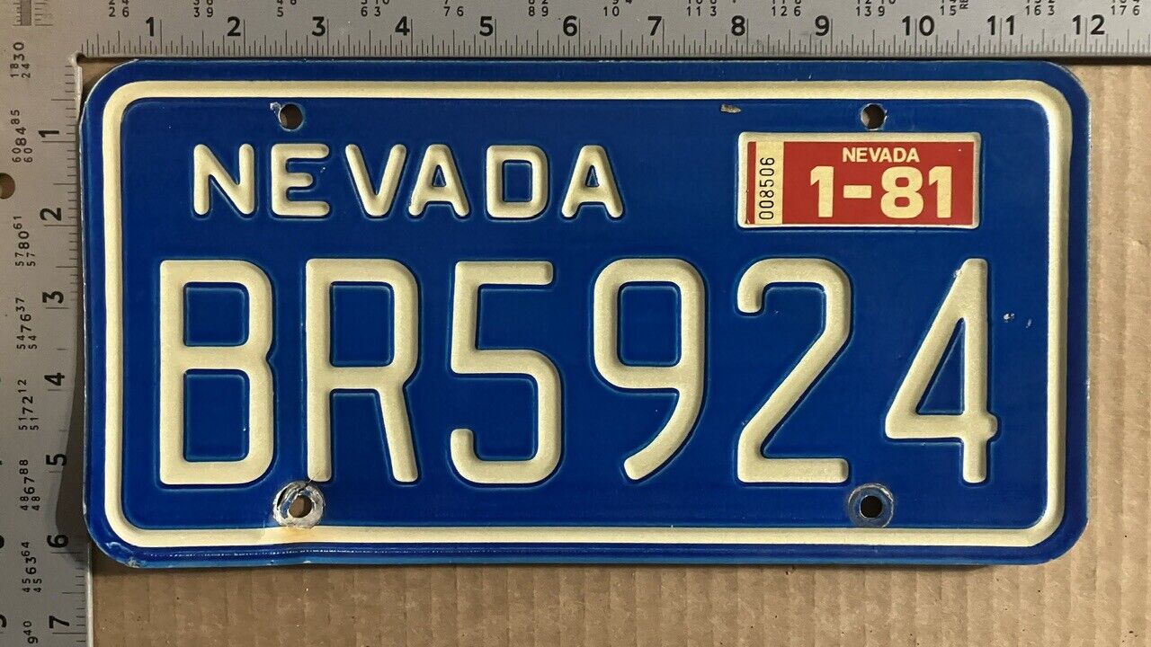 1981 Nevada license plate BR 5924 Clark OLD SCHOOL BLUE 10580