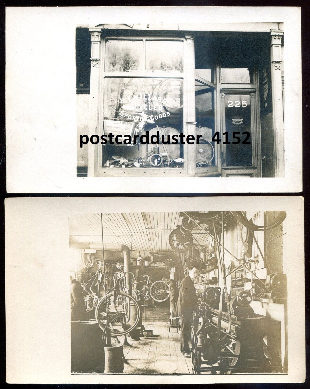 PETERBOROUGH Ontario 1910s Set of 2 Millard Bicycle Store. Real Photo Postcard