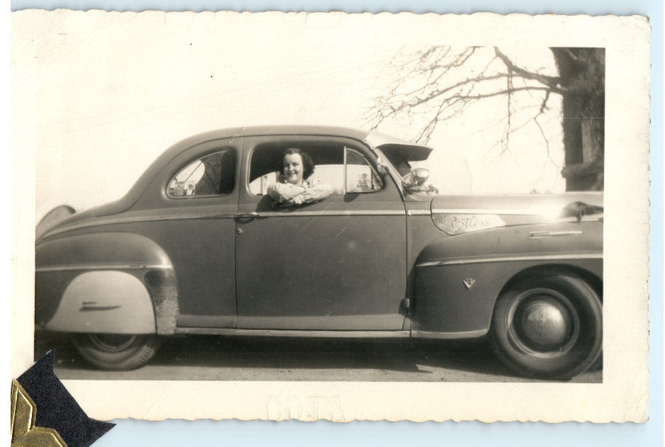 Vintage Photo 1953, Woman in 1946 Ford Car ,JNHC 4.5x3