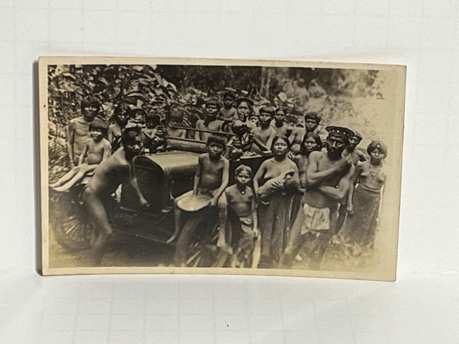 Postcard RPPC Aimore Indians Pose by Old Car Brazil Photo by Walter Garbe