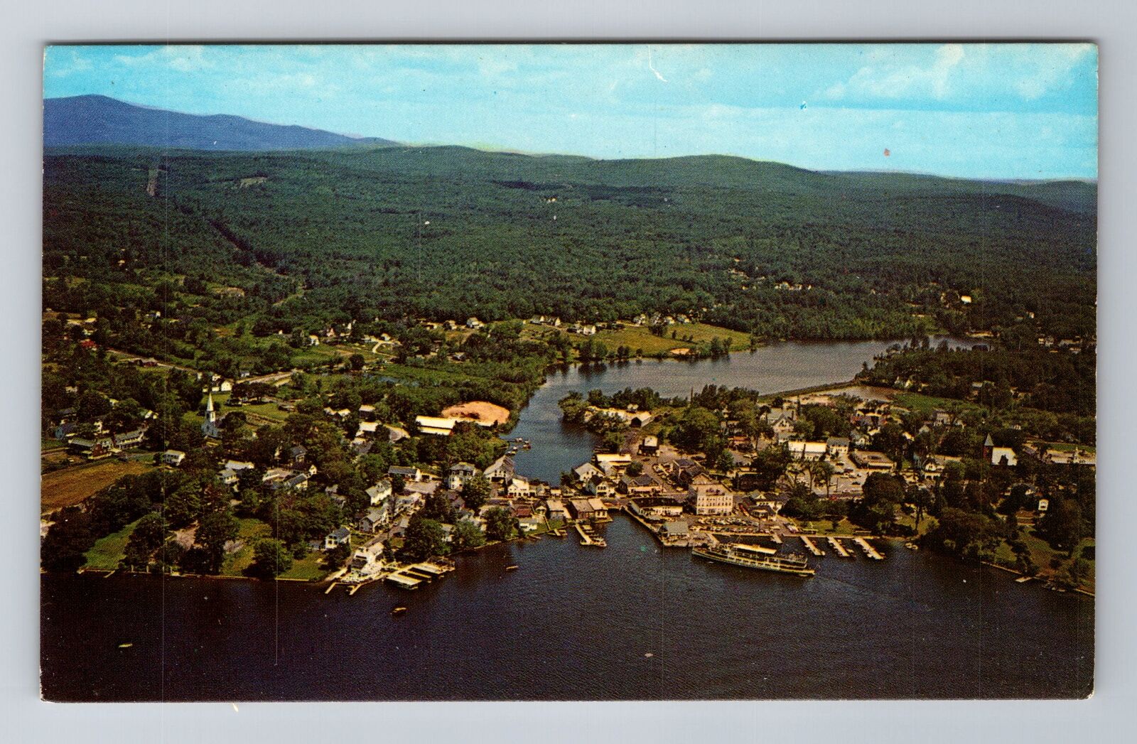 Wolfeboro NH-New Hampshire, Aerial Lake Winnipesaukee, Vintage Souvenir Postcard