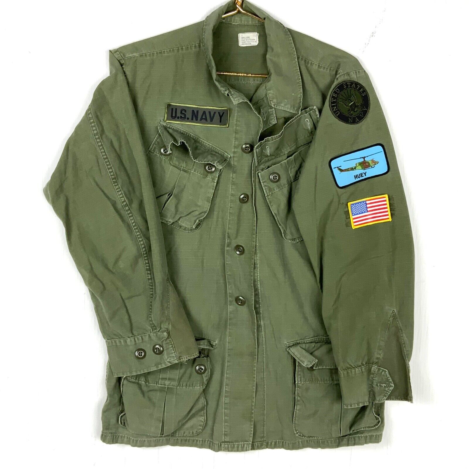 Vintage US Navy Rip Stop Poplin Shirt Jacket Small Long Vietnam Era 1963
