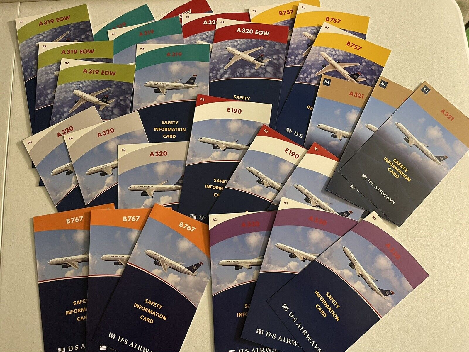 27 USAIRWAYS Airline Safety Cards…. Mint Condition   9 Aircraft Types