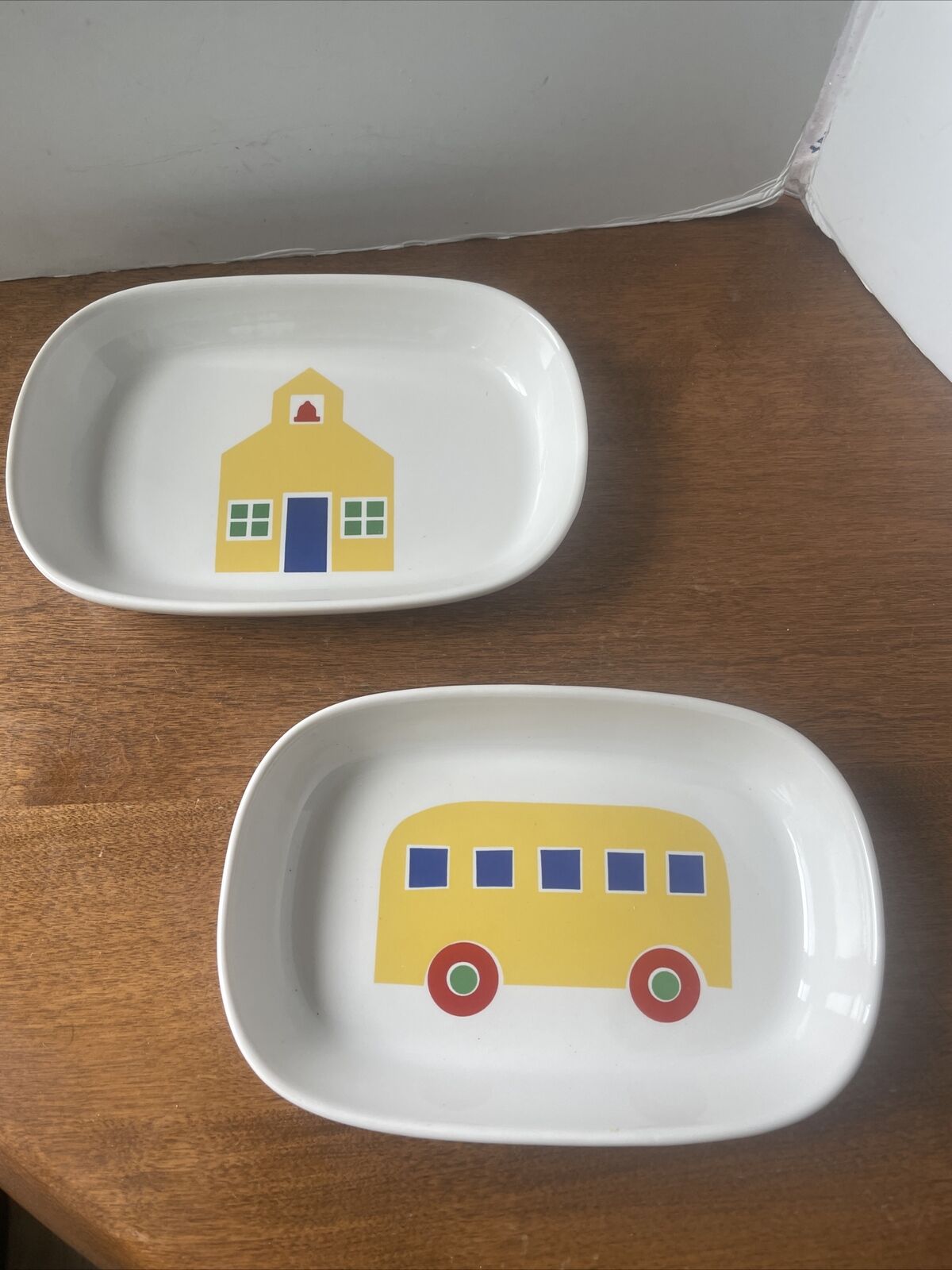 Two Vtg American Airlines Pfaltzgraff Marimekko Children’s Dish Plate School Bus
