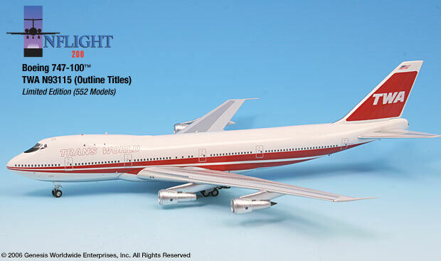 Inflight IF741010 TWA Boeing 747-100 Outline N93115 Diecast Jet 1/200 Model