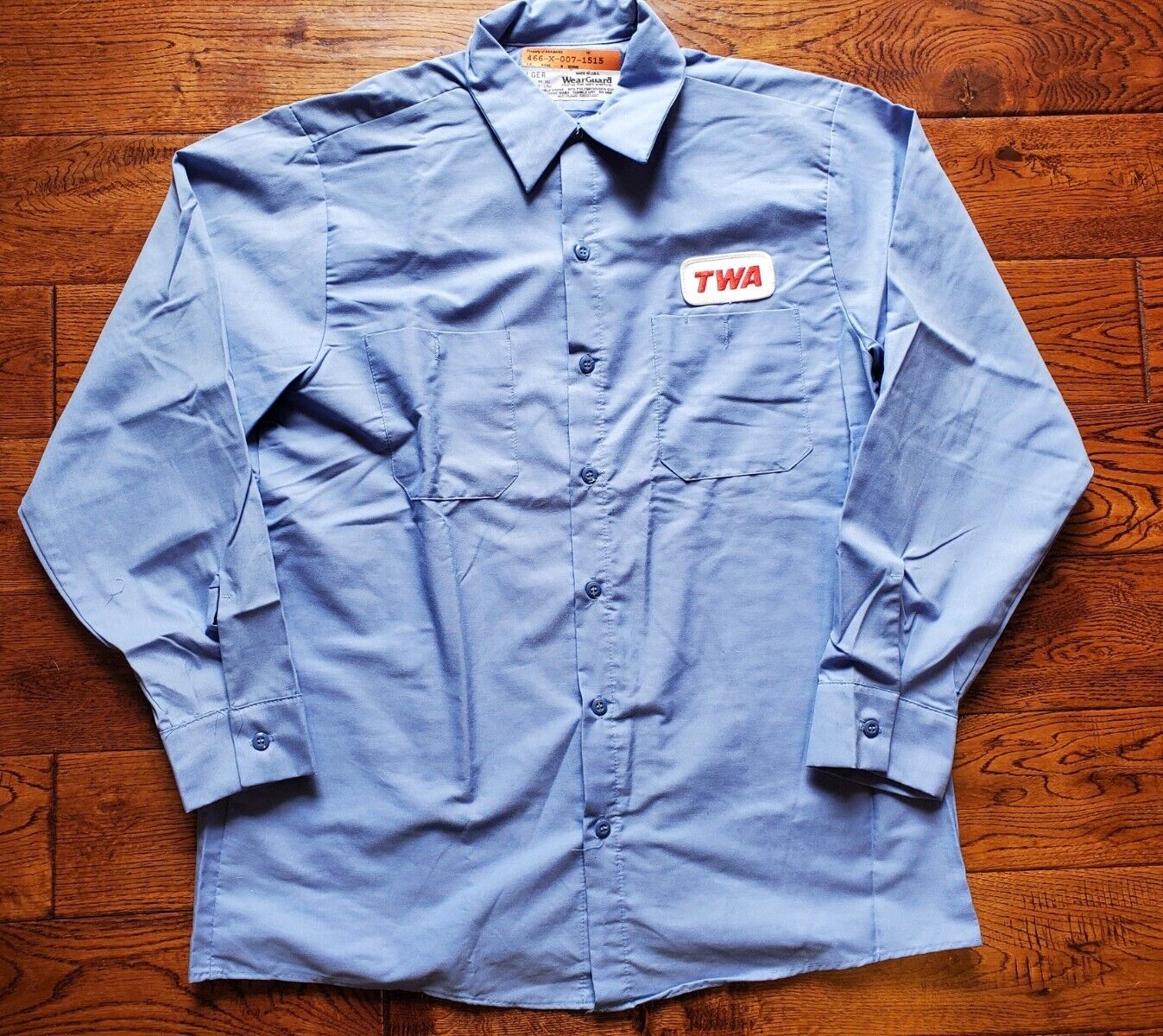 RARE TWA Vintage Employee Uniform Long Sleeve Shirt Mens Blue Patch Logo Size L