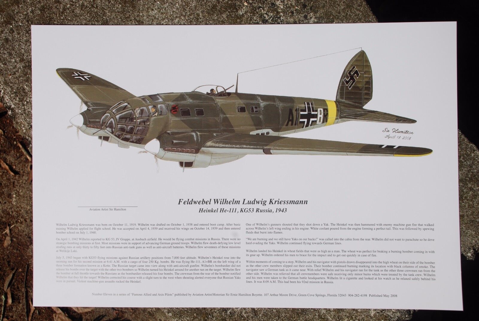 He-111, Signed by Luftwaffe Pilot, Aviation Art, Ernie Boyette