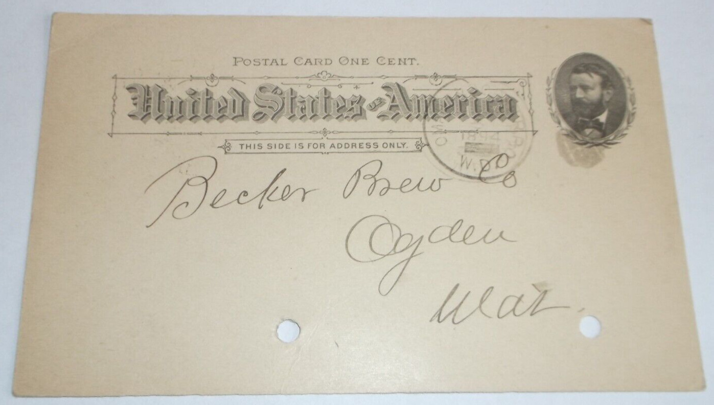 APRIL 1894 UNION PACIFIC OMAHA & OGDEN RPO HANDLED POST CARD