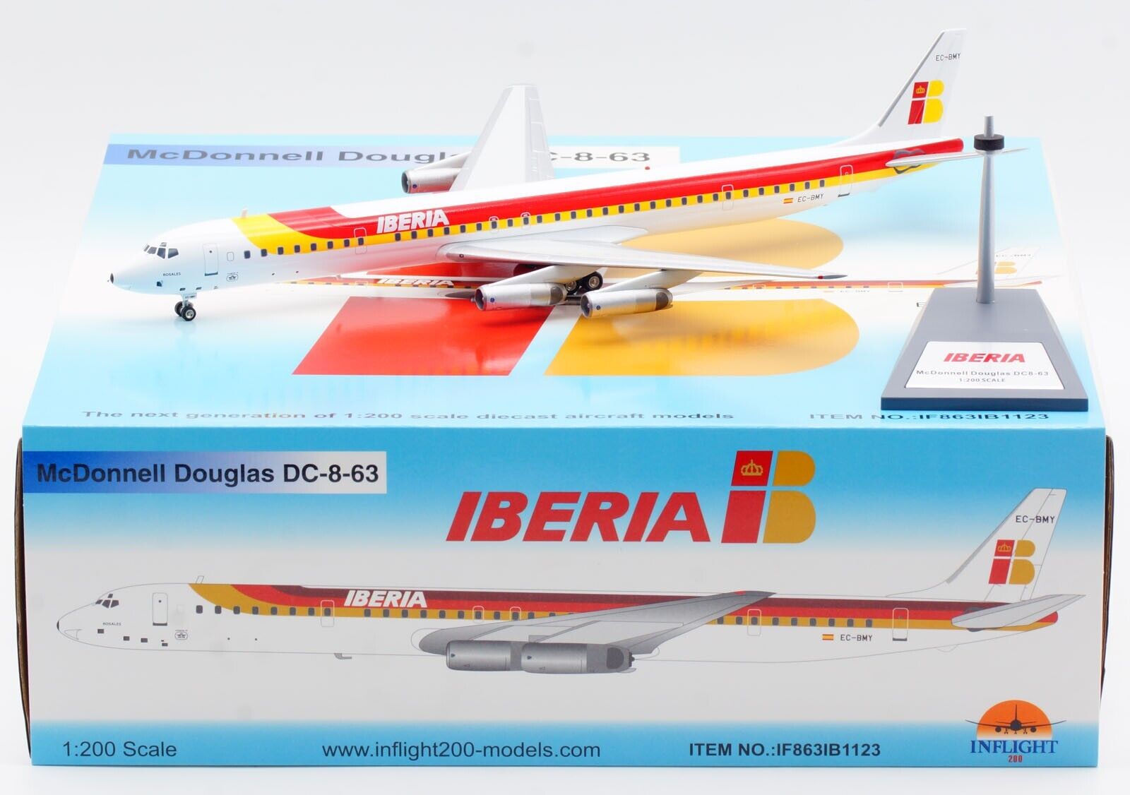 INFLIGHT 1:200 Iberia McDonnell Douglas DC-8-63 Diecast Aircraft Model EC-BMY
