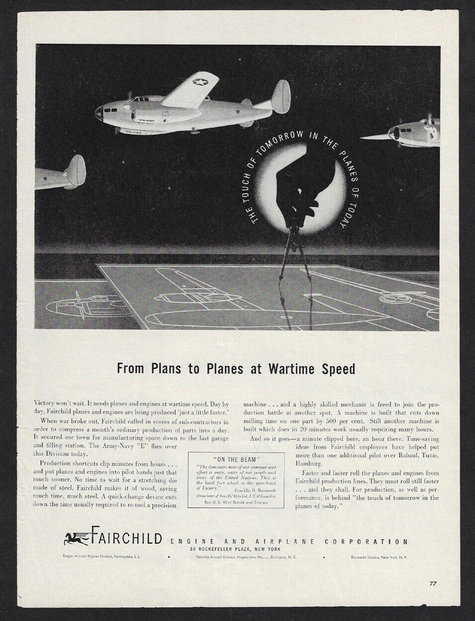 1943 FAIRCHILD ENGINE & AIRPLANE WWII Ad \