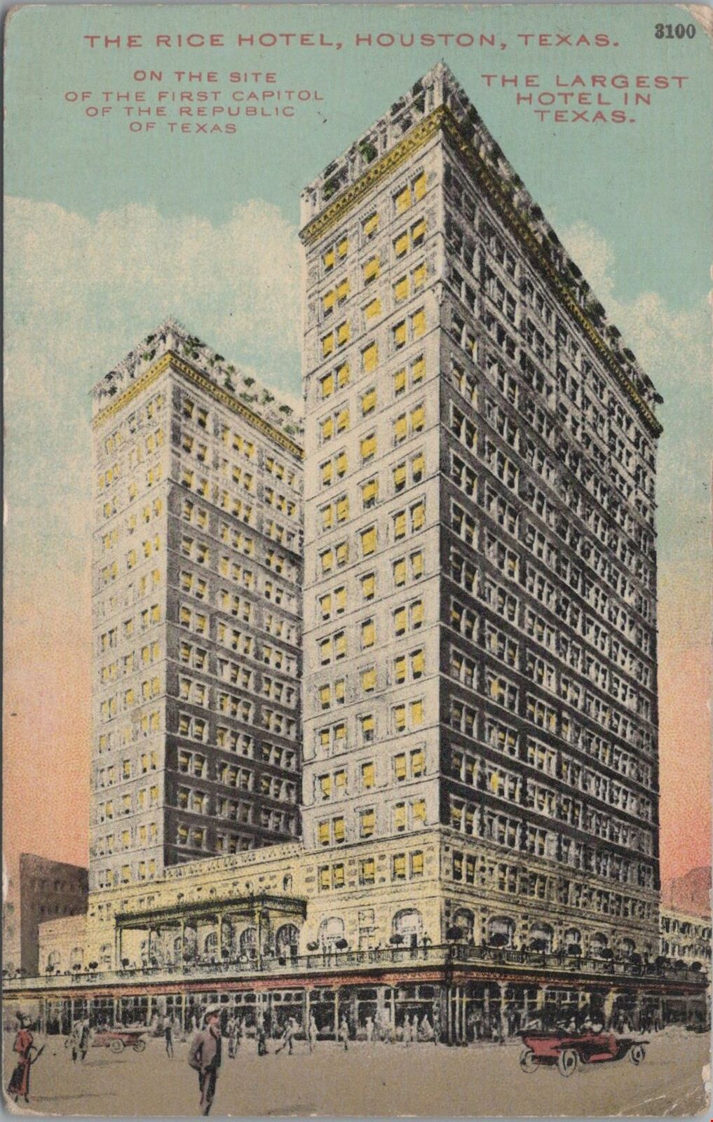 Postcard The Rice Hotel Houston Texas TX 1913